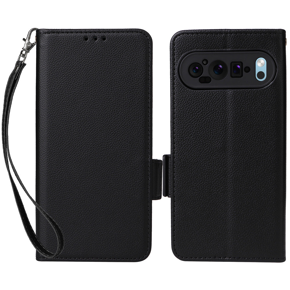 For Google Pixel 9 Pro Leather Case with Wrist Strap Litchi Texture Phone Wallet Cover For Google Pixel 9 Pro Leather Case with Wrist Strap Litchi Texture Phone Wallet Cover
